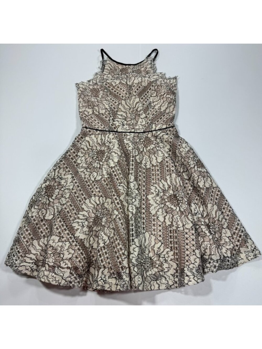 City Studios Dress Women's 0 Beige Floral Nylon Mini Fit & Flare Spaghetti Strap